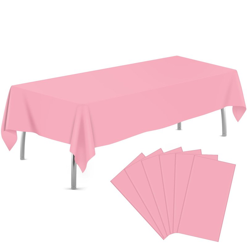 tujol Pink 6 Pack Plastic Table Cloth 54" x 108", Disposable Tablecloths Rectangle Table Cover, Plastic Tablecloths for Parties