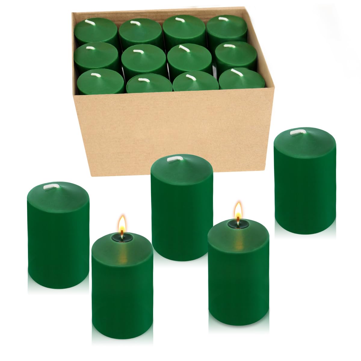 24 Packs Green Votive Candles, Unscented Small 1.5 Inch by 2.0 Inch Wax Candles for St. Patrick's Day Patty Day, Wedding, Party & Home Dinner Table - 12 Hour Burn Time