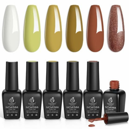 Beetles Jelly Gel Nail Polish Set, 6 Colors Milky White Nude Pink Brown Sheer Gel Polish Kit Nail Concealer Translucent Effect Soak Off Uv French Nail Art Gift for Women Ultimate Monochrome Collection
