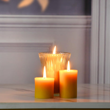 DEYBBY 2x4 inch Natural Beeswax Pillar Candle Set of 2, Smokeless Dripless Pure Organic Beeswax Candle with Natural Scent for Home Decor Blackout Housewarming Party Event, Long Burn, Yellow