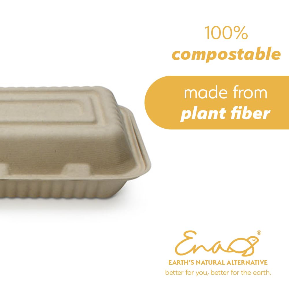 100% Compostable Disposable Food Containers with Lids [9”X6” 500 Pack] Eco-Friendly Take-Out TO-GO Containers, Heavy-Duty, Biodegradable, Unbleached by Earth's Natural Alternative