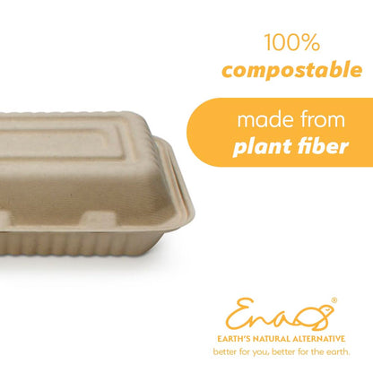 100% Compostable Disposable Food Containers with Lids [9”X6” 500 Pack] Eco-Friendly Take-Out TO-GO Containers, Heavy-Duty, Biodegradable, Unbleached by Earth's Natural Alternative