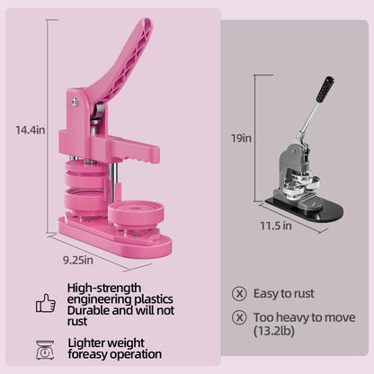 FreeingBAG Button Maker Machine 58mm - (3 Gen) Installation-Free (2.25in) DIY Badge Button Maker Press Machine Badge Punch Press with 100pcs Button Parts Pictures (Pink, 2.25 inch / 58mm)