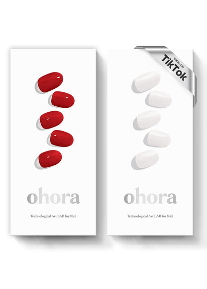 ohora Bundle Set (N Addict Starter Kit) - Red Solid Gel Nail Strips with UV/LED Lamp and Mini Remover, Salon-Quality, Long Lasting, Easy to Apply & Remove - Includes Prep Pads, Nail File, Wooden Stick