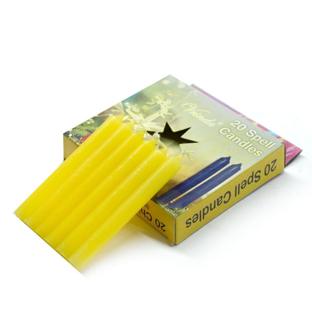 Vrinda® Set of 20-4" Mini Chime Ritual Spell Unscented Taper Candles – Ideal for Chime/Altar/Spell Work (Yellow)