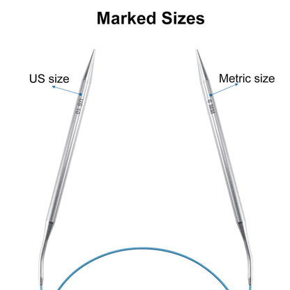 32 inch Stainless Steel Circular Knitting Needles Set for Beginners, 6 PCS US Size 0 2.5 6 8 10 13 Round Metal Knitting Needles with Magic Loop, Fixed Circle Needles for Sock, Blankets, Sweater, Scarf