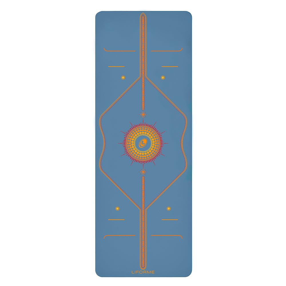Liforme Printed Yoga Mat Collection - Free Yoga Bag Included - Patented Alignment System, Warrior-like Grip, Non-Slip, Eco-friendly, Sweat-resistant, Long, Wide and Thick for Comfort (Radiant Sun-Blue)
