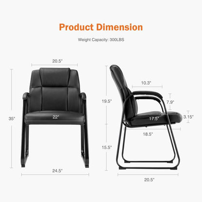 UOCFYK PU Leather Conference Room Chair, Tall Back Chairs with with Padded Arms and No Wheels, Guest Chair for Reception Waiting Room Black