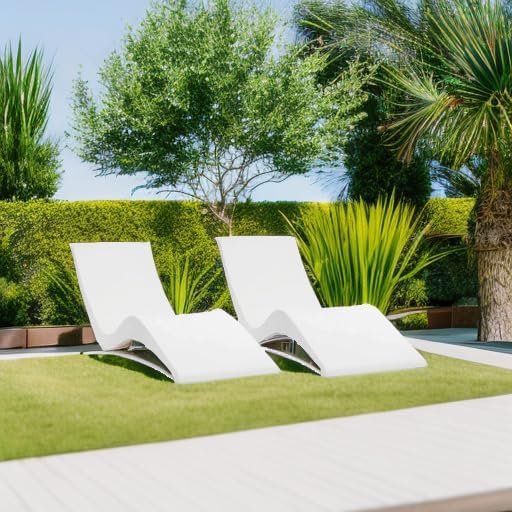 Aqua Outdoors Pool Chaise Lounge Chairs - Water-Weighted Lounger for Ledge & Shelf, Set of 2 in Classic White