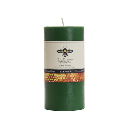 Big Dipper Wax Works Moss Green Pillar Candle, 90-Hour Long Burn, Pure Beeswax Candle, 3" x 6”