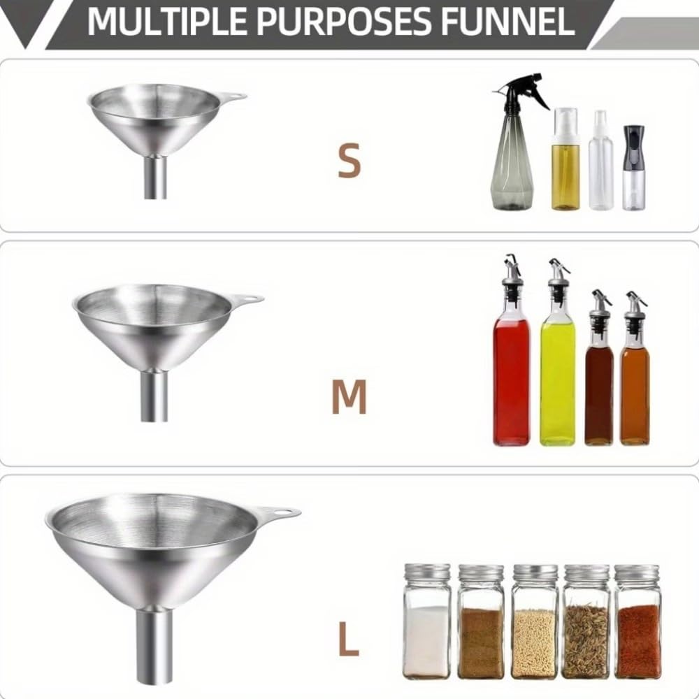 Stainless Steel Funnel Set by [Brand Name] - 3-Pack Small Mouth Funnels for Efficient Pouring | Food Grade & Dishwasher Safe