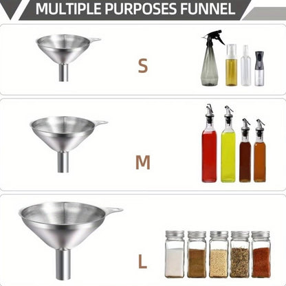 Stainless Steel Funnel Set by [Brand Name] - 3-Pack Small Mouth Funnels for Efficient Pouring | Food Grade & Dishwasher Safe