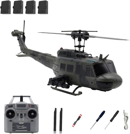C032 UH-1 Huey RC Helicopter 1/48 Scale 6-Channel Brushless Helicopter with Optical Flow Positioning One Click Inverted Flight &amp Gyro Stabilized 3D Stunt Military Aircraft Model for Adults