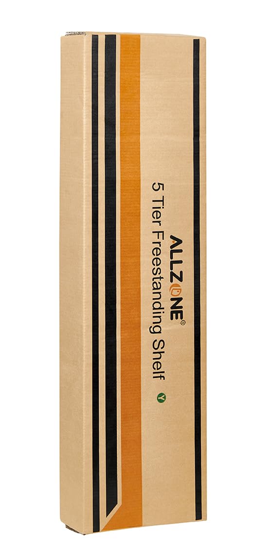 ALLZONE Adjustable Tall Narrow Bookshelf, 5-Tier Floor-to-Ceiling Tension Mount Ladder Book Shelf with Storage for Versatile Uses, Fits 92-116 Inch Ceilings, 27.84-Inch Wide Wood Shelves, Rustic Brown