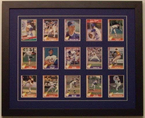 Trading Card Display Frame for 15 Standard Trading Cards - Black Frame with Dark Blue (White Trim) Mat