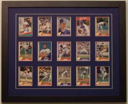 Trading Card Display Frame for 15 Standard Trading Cards - Black Frame with Dark Blue (White Trim) Mat