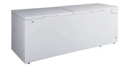 Hamilton Beach HBFRF2129 21 cu ft Double Door LID Garage-Ready Chest Freezer-White, Vinyl-Coated Baskets, Space-Saving Flat Back, Stay-Open, Front-Access Drain, for Storage, Hunting, Large Family