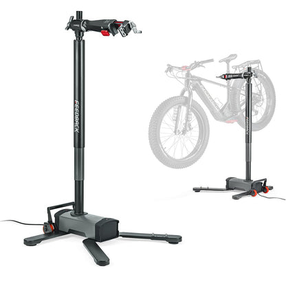 Feedback Sports | Pro E Lift Bike Repair Stand | Electric Height Adjustment, 100 lb Capacity, Speed Ratchet Clamp, Ideal for E-Bikes and Home Workshops