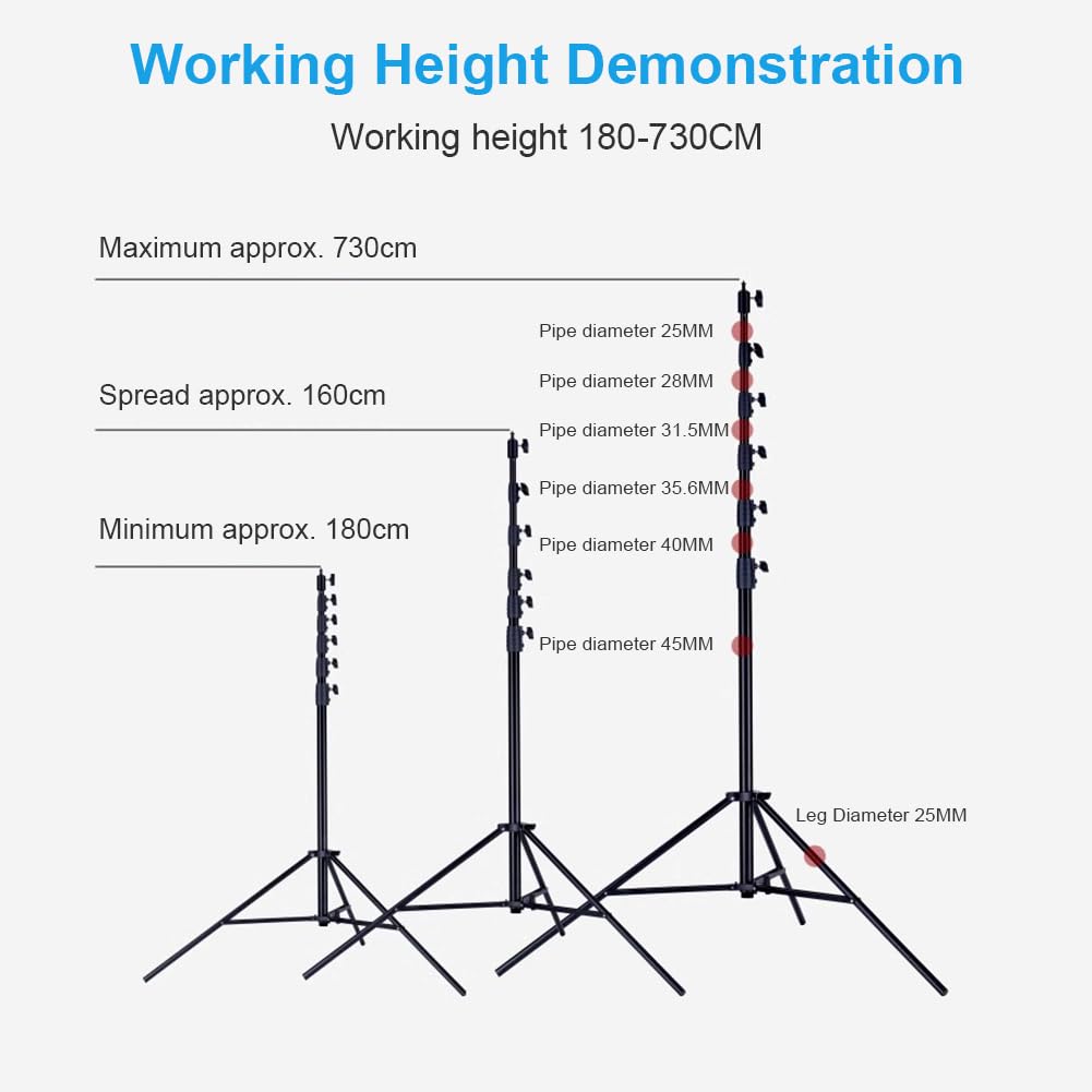 FOMITO Photography Light Stand 24ft/730cm, Air-Cushioned Heavy Duty Aluminum Photo Video Tripod Stand with 1/4" Screw for Drone Communication Base Station, and Studio Light, Max Load 22.5kg, LM-7300HA