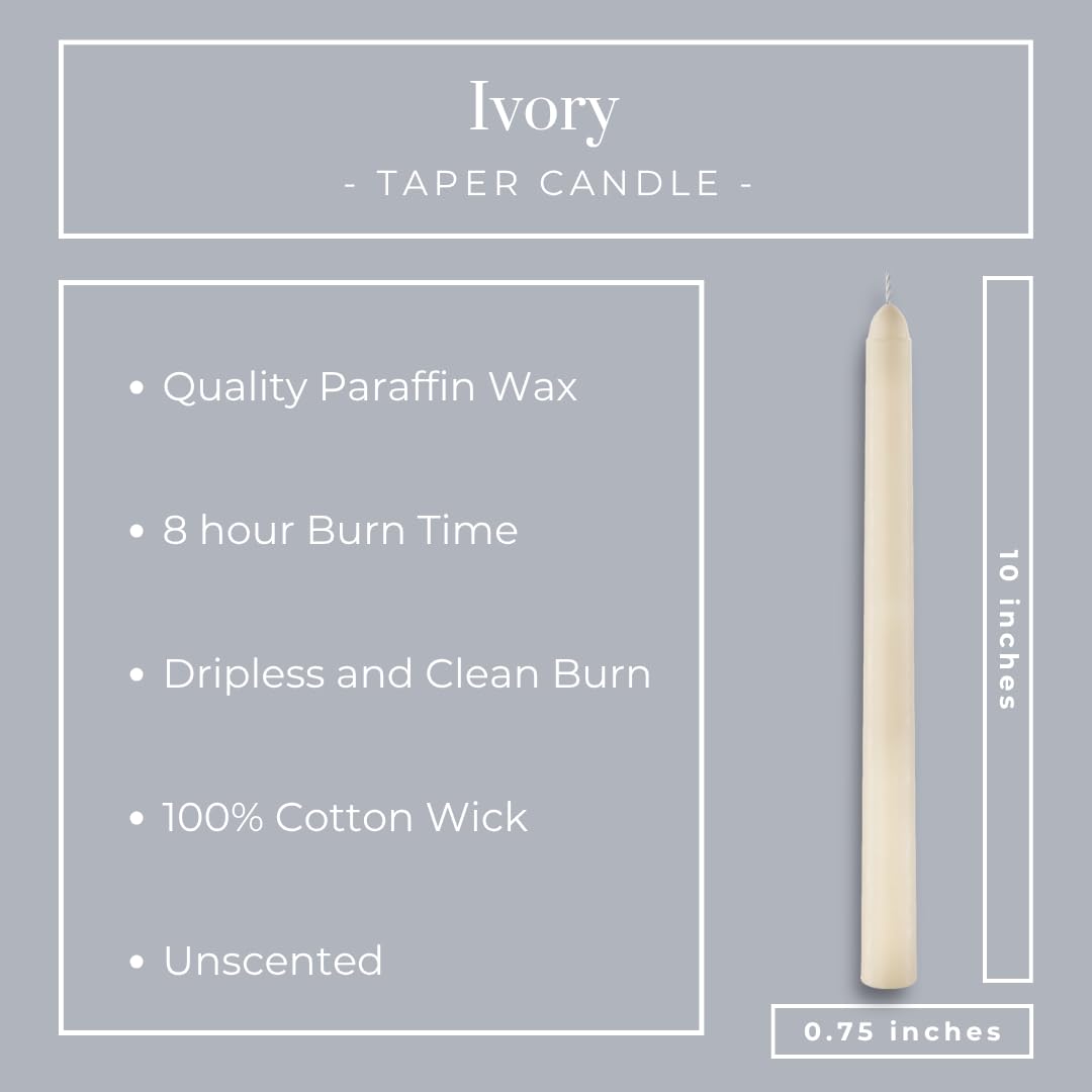 Becky Home 8 Pack Ivory Taper Candles - Taper Candles 10 Inch Dripless, Smokeless & Unscented - 8 Hours Long Burning - Ideal for Weddings, Dinner Parties, and Home Decor