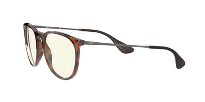 Ray-Ban RB4171 Erika Round Glasses, Rubber Havana/Clear Blue Light Filter, 54 mm