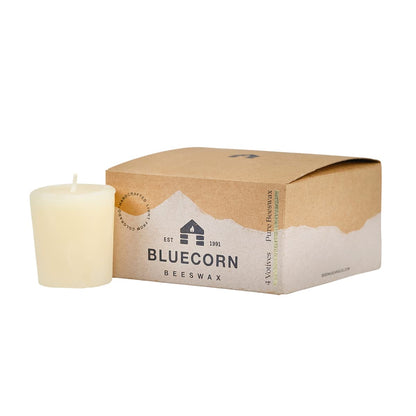 Bluecorn Beeswax Votive Candles, 100% Pure Natural Bees Wax, Ivory White Votives, Clean Burning & Long Lasting (12+ Hours), Fragrance Free, Home Decor & Wedding Decorations, American Made, 4 Pack