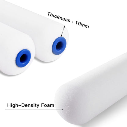 Mister Rui 10 Pack 4 Inch High Density Foam Paint Roller Covers - Small Mini Rollers for Painting Walls, Cabinets, Cupboards, Doors