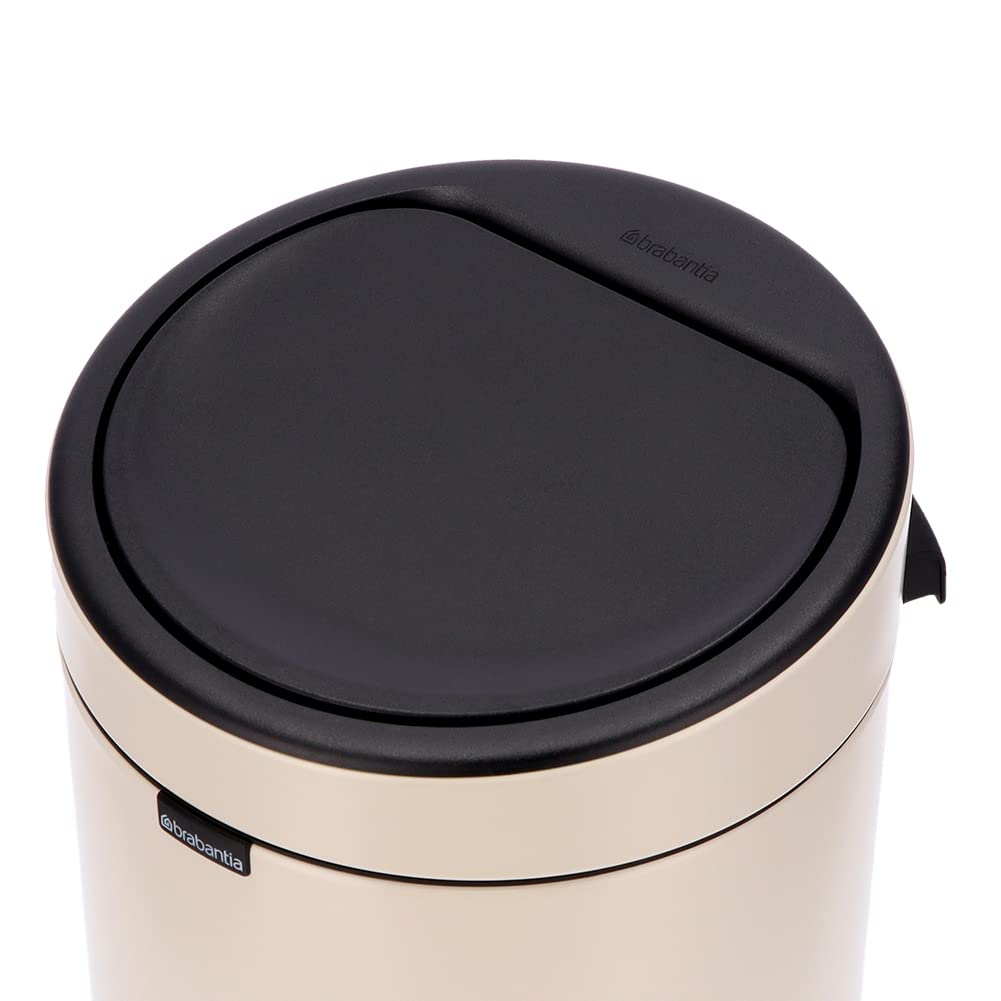 Brabantia Press-Top Kitchen Trash Can | Soft Beige | 8 Gallon / 30L | Home Trash Can with Soft-Touch Stay-Open Lid & Removable Inner Bucket | + Trash Bags