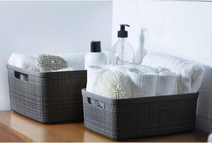 CURVER Jute Basket - 100% Recycled Plastic, Rectangular Design, 12L Capacity - Dark Grey