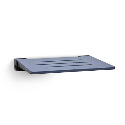 18 inch Silhouette Slimline Folding Wall Mount Shower Bench Seat, Navy Seat with Matte Black Frame