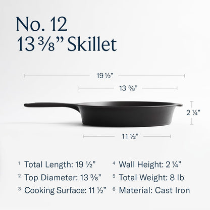 Field Company Extra-Large Cast Iron Skillet – 13.4-Inch Pre-Seasoned Pan for 6–8 Servings, Lightweight & Smooth, Made in USA