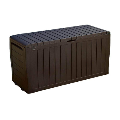 Suncast 22 Gallon Small Resin Storage Seat, Java, SSW600J & Keter Marvel Plus 71 Gallon Resin Outdoor Box for Patio Furniture Cushion Storage, Brown
