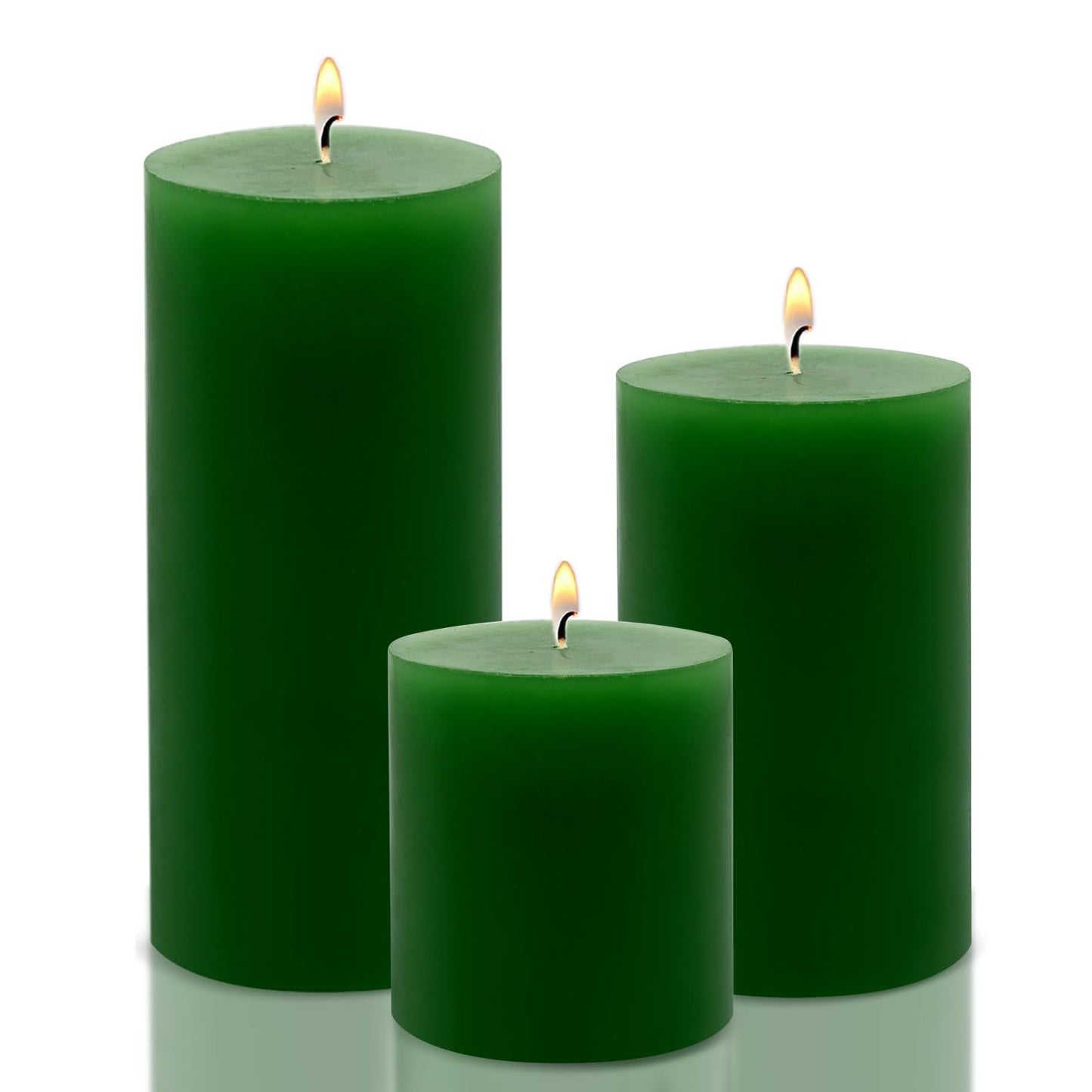 Pillar Candles Set of 3 – Unscented Dripless Rustic Green Candles for Home Decor, Weddings, Table Settings (3” W x 3”, 4”, and 6” H)