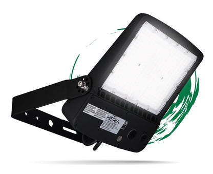 Hetria Lighting 200W - Elara Series - LED Parking Lot Light with Photocell - 28,000 lumens - Bright White 5000K - Wattag Selectable - Flood Mount - Black Housing - DLC 5.1 Premium