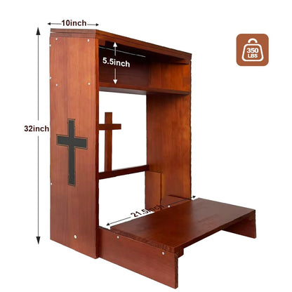 DOLEMODUO Wooden Prayer Kneeler with Storage Shelf & Cushion - Folding Prayer Bench for Home and Church, Comfortable Kneeling Devotional Pew Bench, 32" H x 22" W