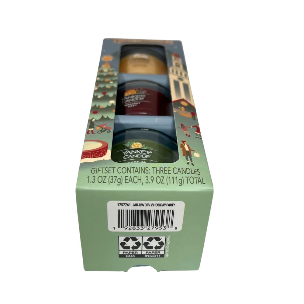 Yankee Candle Holiday Party Mini Scented Candle Gift Set - Vanilla Cupcake, Holiday Zest, Sage & Citrus