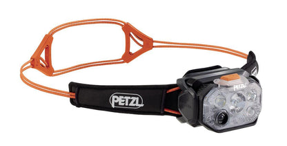 PETZL Swift RL Headlamp - Lightweight & Rechargeable 1200 Lumen Headlamp - Black/Orange