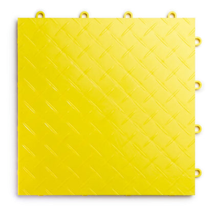 Big Floors RaceDeck Garage Floor Tiles, Interlocking Garage Flooring, Diamond Plate Pattern Heavy-Duty Copolymer Modular Tile (Yellow, 48 Pack of 12 x 12" Tiles, 48 Sq Ft)