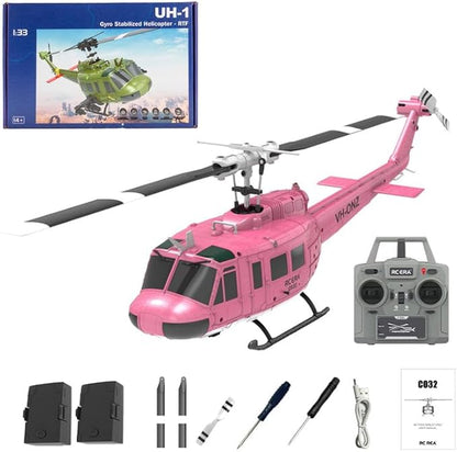 1/48 RC Helicopter for Adults RC ERA C032 UH-1 Huey 2.4G 6CH Gyro Stabilized Remote Control Aircraft with Altitude Hold &amp Optical Flow One-Key Takeoff/Landing