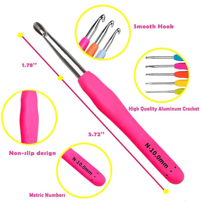 Yarniss 14 Size Crochet Hooks Set, 2mm(B)-10mm(N) Ergonomic Crochet Hooks with Case for Arthritic Hands and Blocking Mats for Knitting&Crochet Project, Thickened Blocking Board with Grid Line & T-Pins