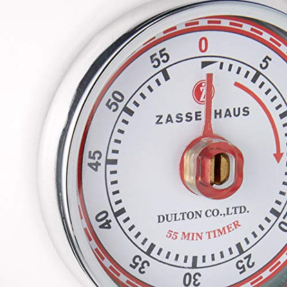 Zassenhaus Magnetic Retro Kitchen Timer, Classic Mechanical Cooking Timer (Black)