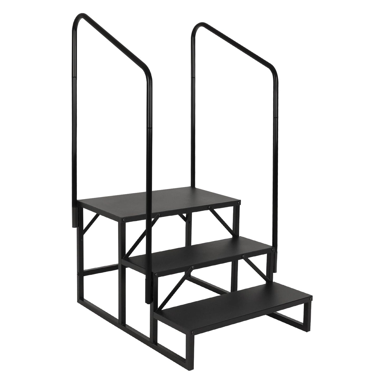 LUCKUP 3 Step RV Stairs with Handrails- Non Slip Hot Tub Steps Portable Mobile Home Stairs for RV, Travel Trailer, Camper Outdoor (Black)