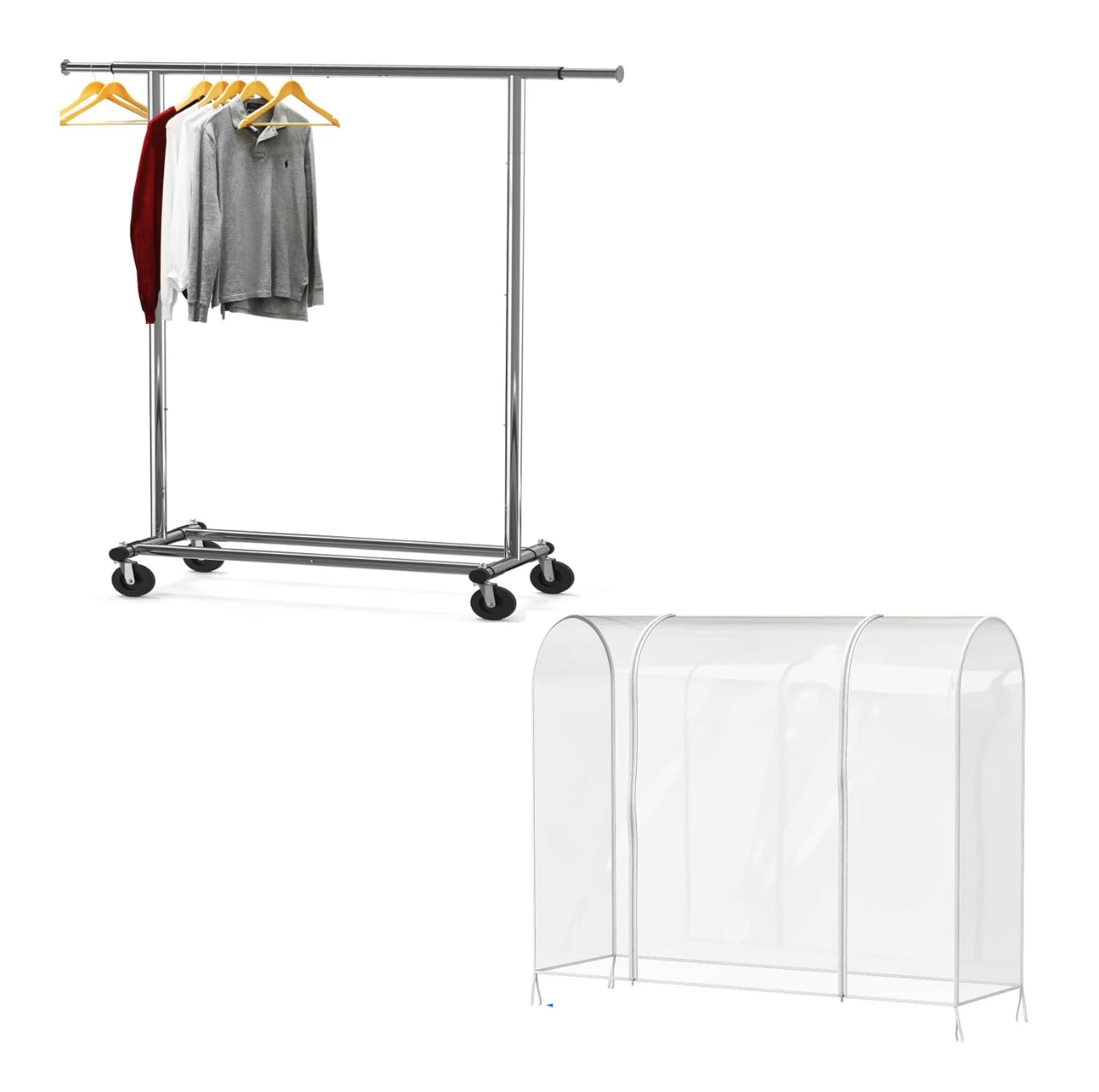 Simple Houseware Heavy Duty Clothing Garment Rack + Clear Garment Rack Cover (72''L x 54''H)