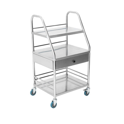 Pearington Rolling Medical and Lab Cart with 3 Shelves & Drawer, Transportable Workstation, Stainless Steel Mobile Storage Cart for Clinic, Salon, and More, 21.22'' L x 17.29'' W