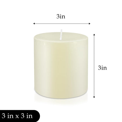 3" x 3" Hand-Poured Unscented Ivory Candle, Dripless Pillar Candle Set of 3, Long Clean Burning, Approx 40 Hours Burn Time, Rustic Country Style, Christmas, Wedding, Dinner and Home Decor