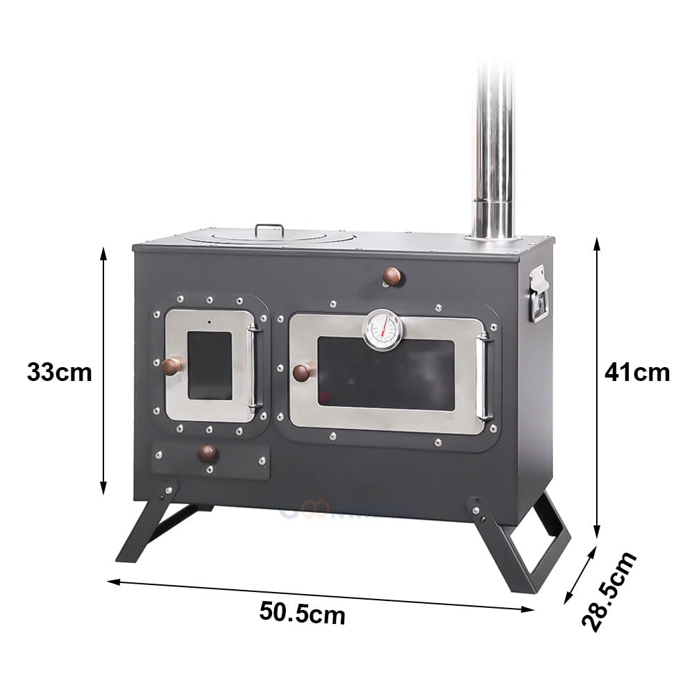 Large Outdoor Camping Cooking Stove with Oven Portable Hot Tent Stove with Pellet Bin Burner Chimney