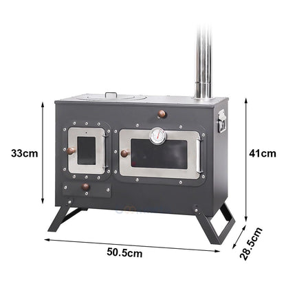 Large Outdoor Camping Cooking Stove with Oven Portable Hot Tent Stove with Pellet Bin Burner Chimney