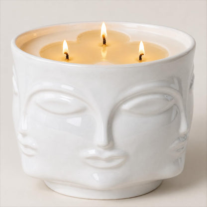 Viyffo 20oz Large Scented Candle – Vanilla Dreamscape & Fresh Spice, 3 Wick Non Toxic Soy Candle, Decorative White Ceramic Jar, Luxury Home Fragrance for Women, Elegant Art Décor & Unique Gift