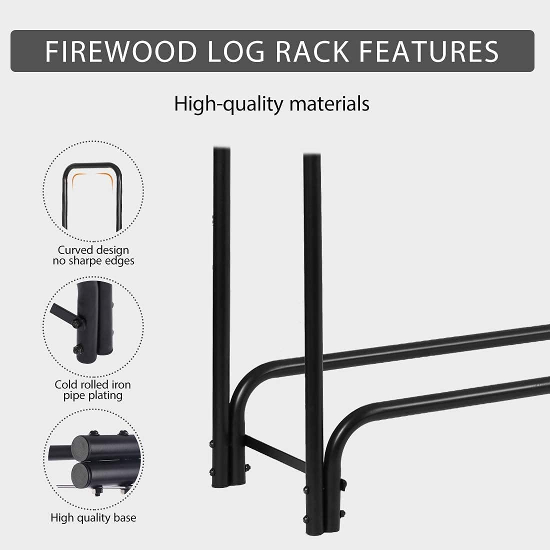 VIVOHOME 8ft & 4ft Heavy Duty Indoor Outdoor Firewood Storage Log Rack with Cover Combo Sets Black