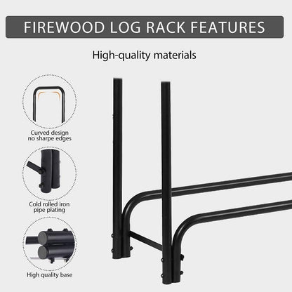 VIVOHOME 8ft & 4ft Heavy Duty Indoor Outdoor Firewood Storage Log Rack with Cover Combo Sets Black